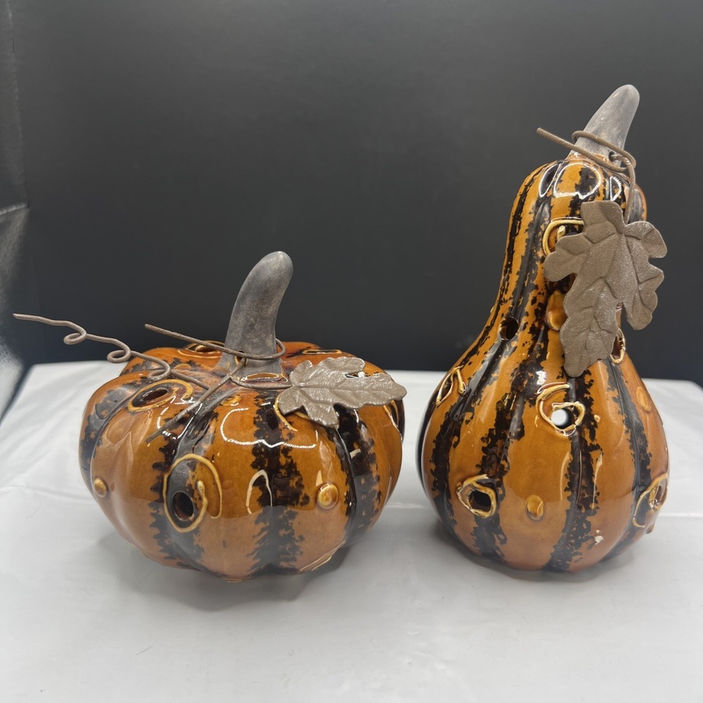 Vtg Grasslands Road Ceramic Pumpkin Gourd Figurine Set Table Decor Fall Autumn